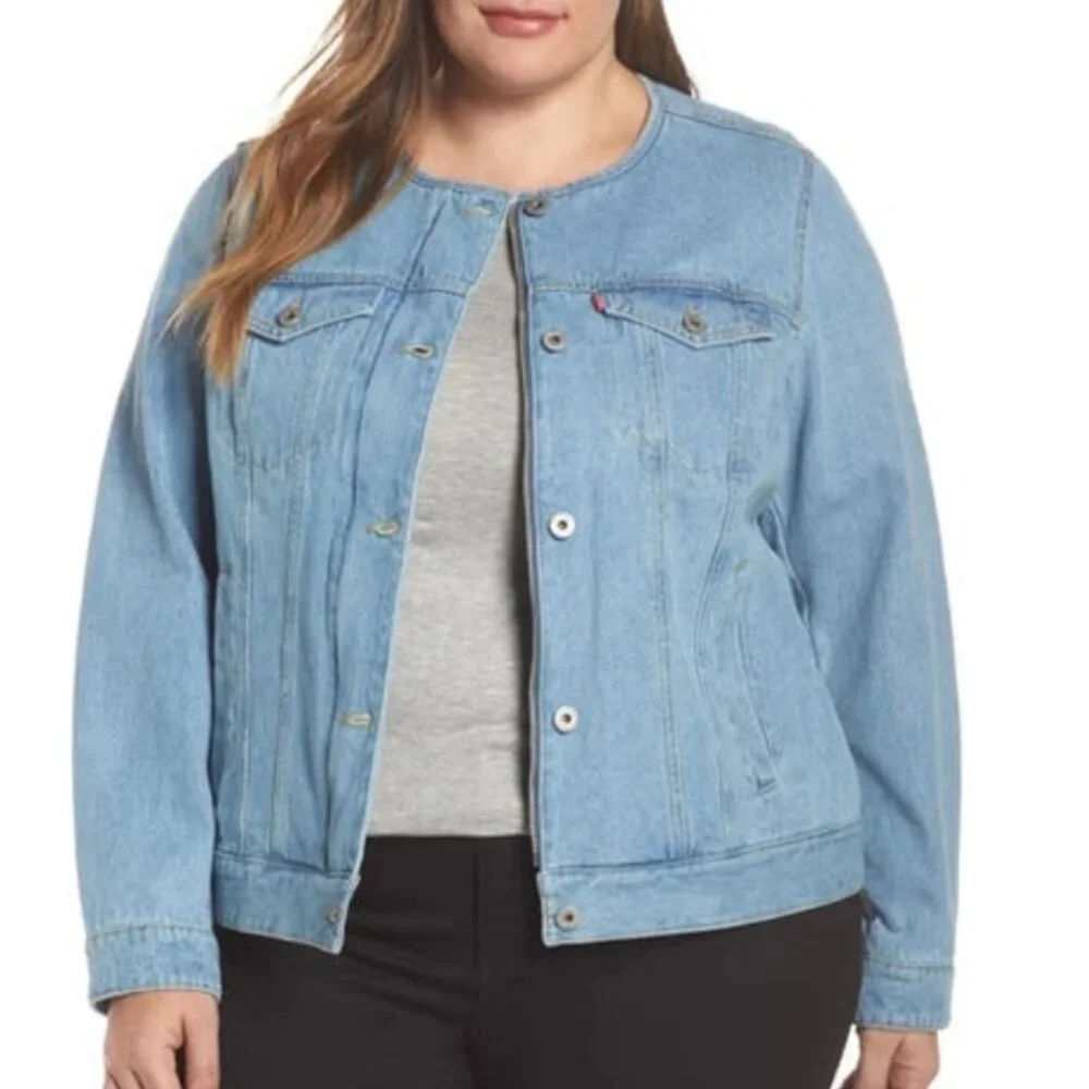 Levi Strauss &CO. Light-Wash Collarless, Denim Trucker Jacket - Picture 1 of 14